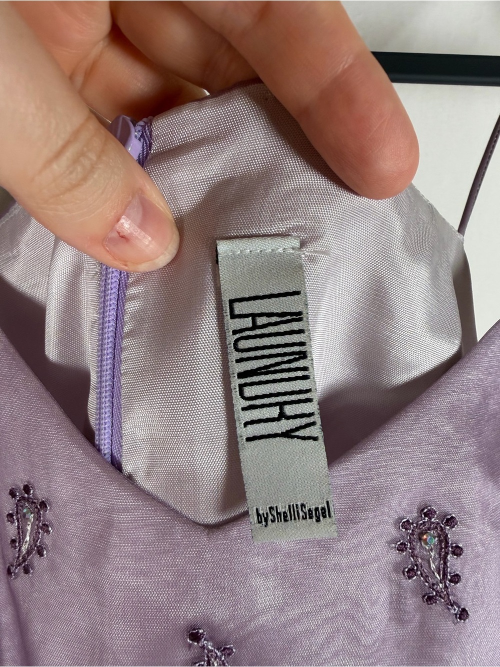Vintage 90s Y2K Silk Lavender Slip Dress with Beaded Embroidered Accents Fairy, - Picture 4 of 9